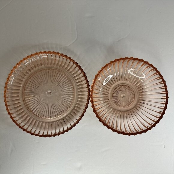 Anchor Hocking QUEEN MARY Pink Depression Glass Berry Candy Bowl Plate Set 1940s - Picture 12 of 15